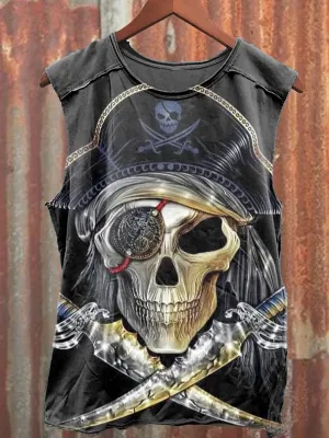 Unisex Retro Pirate Art Illustration Print Tank Top