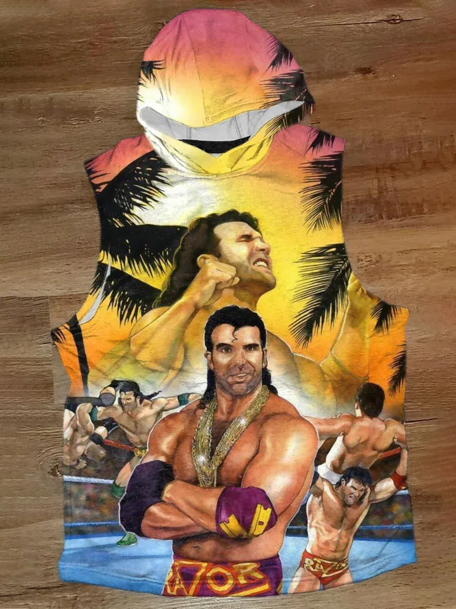 Unisex Retro Wrestling Superstar Art Illustration Printed Casual Tank Top