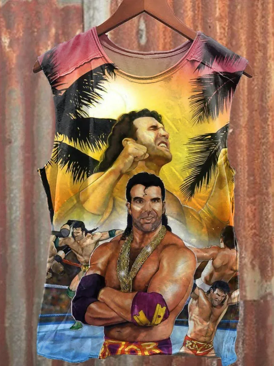 Unisex Retro Wrestling Superstar Art Illustration Printed Casual Tank Top