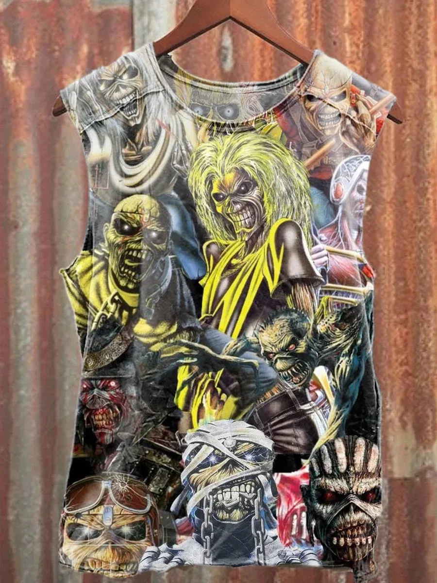 Unisex Retro Zombie Art Illustration Print Casual Tank Top