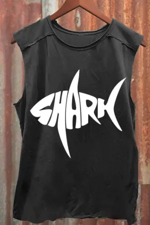 Unisex Shark Print 100% Cotton Casual Tank Top