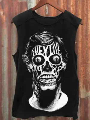 Unisex They Live Horror Print 100% Cotton Tank Top