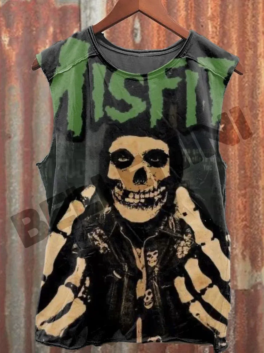 Unisex Vintage Skull Art Illustration Printed Cotton Tank Top