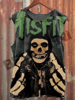 Unisex Vintage Skull Art Illustration Printed Cotton Tank Top