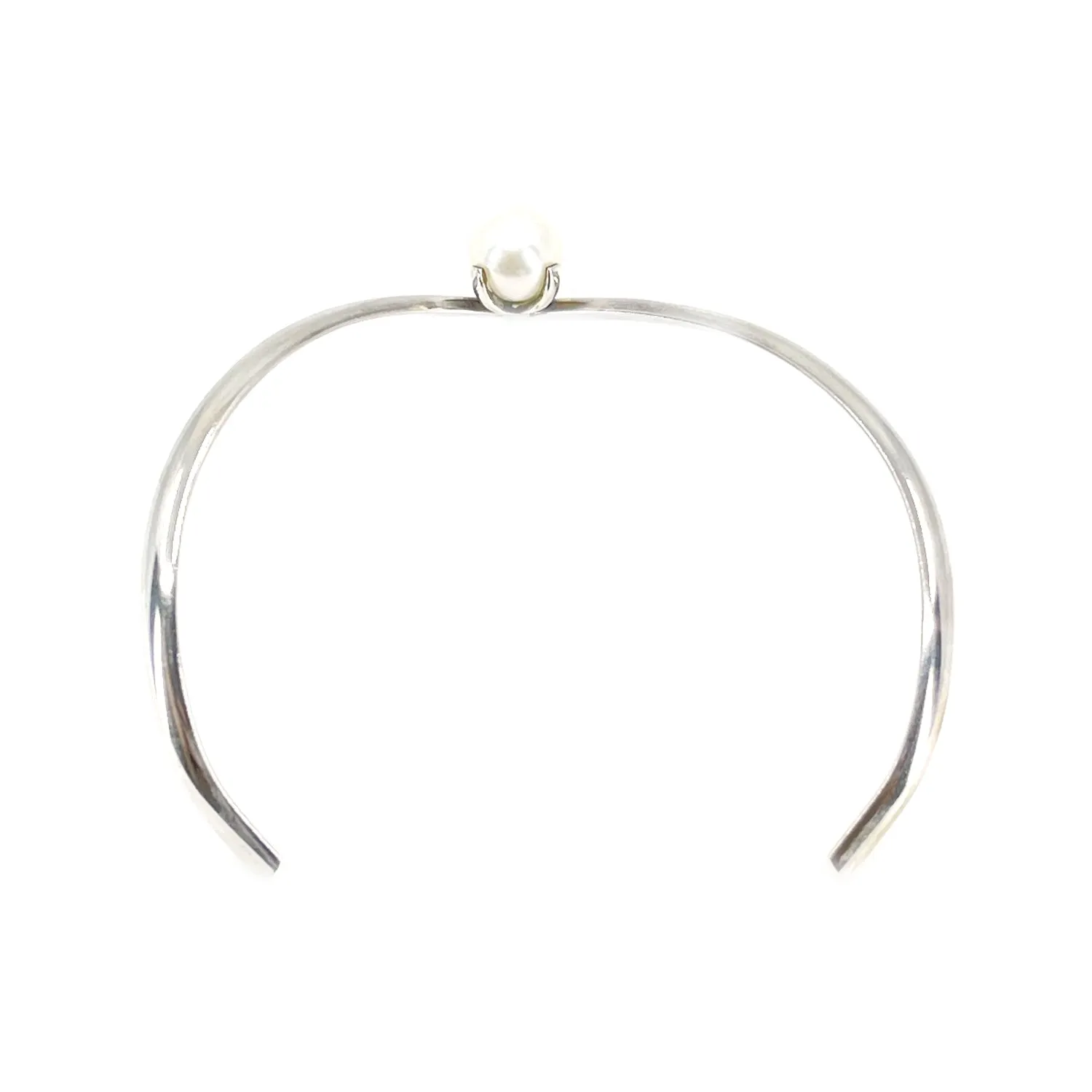 V Cuff Japanese Saltwater Akoya Cultured Designer Pearl Bracelet- Sterling Silver