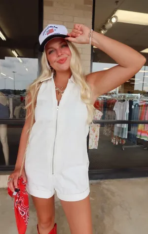 V-Neck Sleeveless Zipper Denim Romper