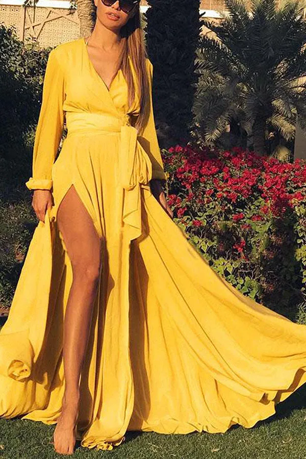 V-Neck Slit Design Sexy Maxi Dress