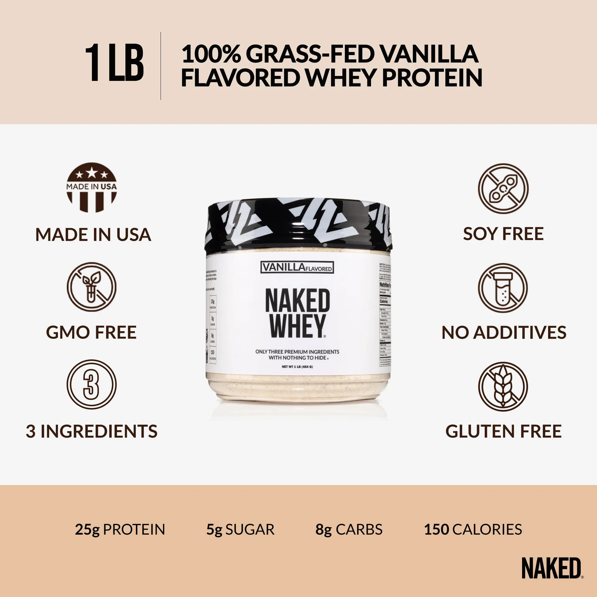 Vanilla Whey Protein Powder 1lb | Naked Vanilla Whey - 1LB