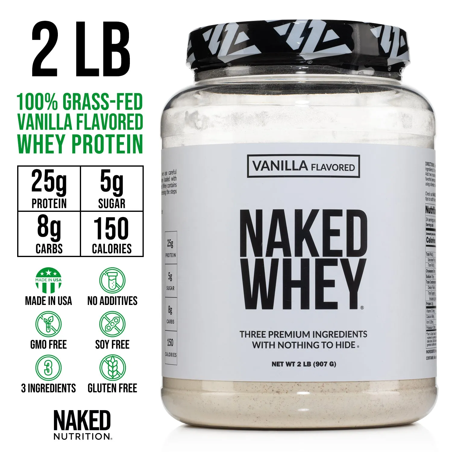 Vanilla Whey Protein Powder 2LB | Naked Whey - 2LB
