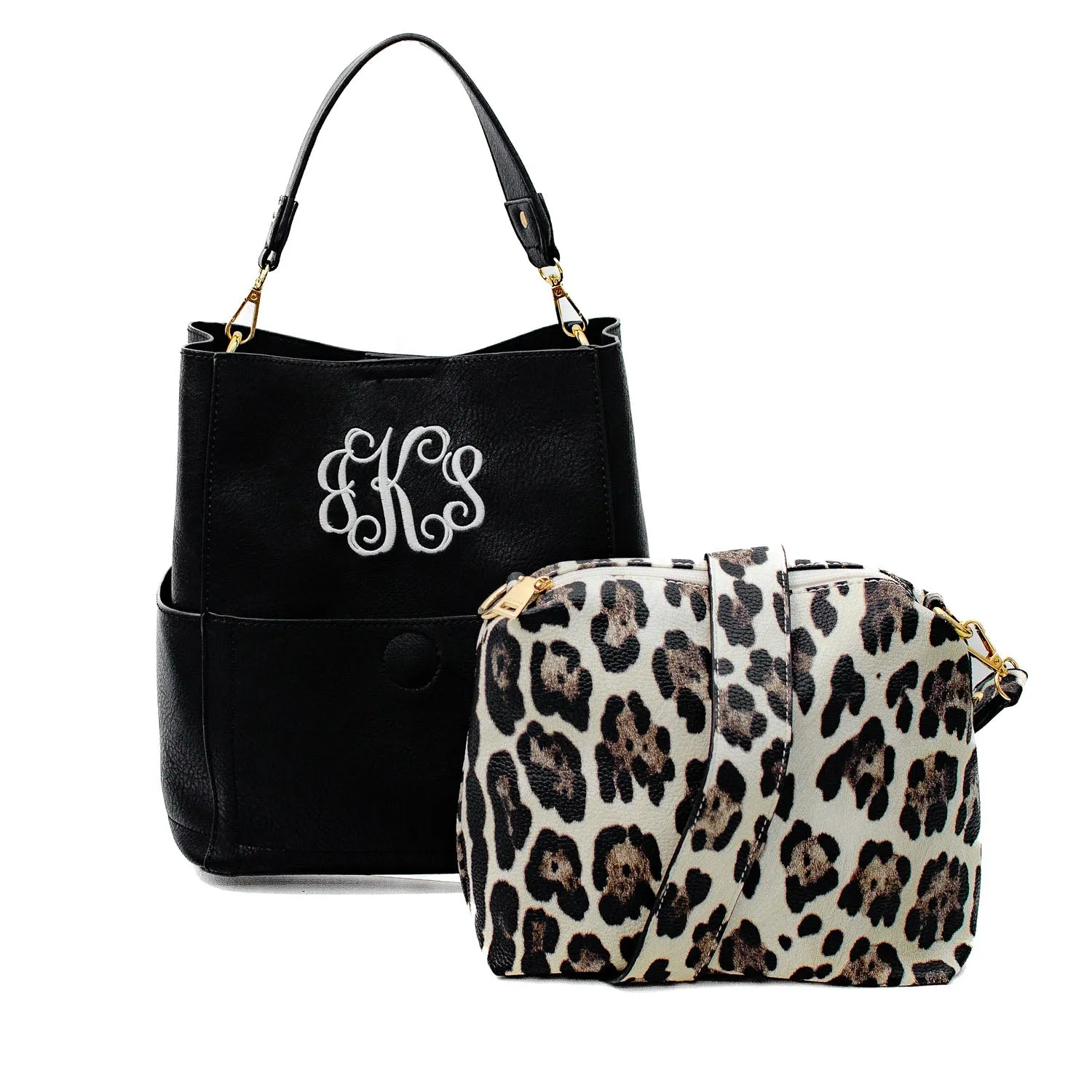 Vegan Leather Crossbody Bucket  Bag Purse  - Monogrammable Purse - 2 Colors