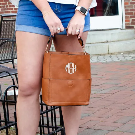 Vegan Leather Crossbody Bucket  Bag Purse  - Monogrammable Purse - 2 Colors
