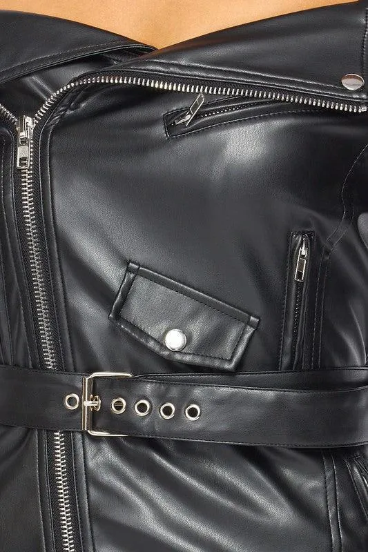 Vegan Leather Off Shoulder Moto Dress