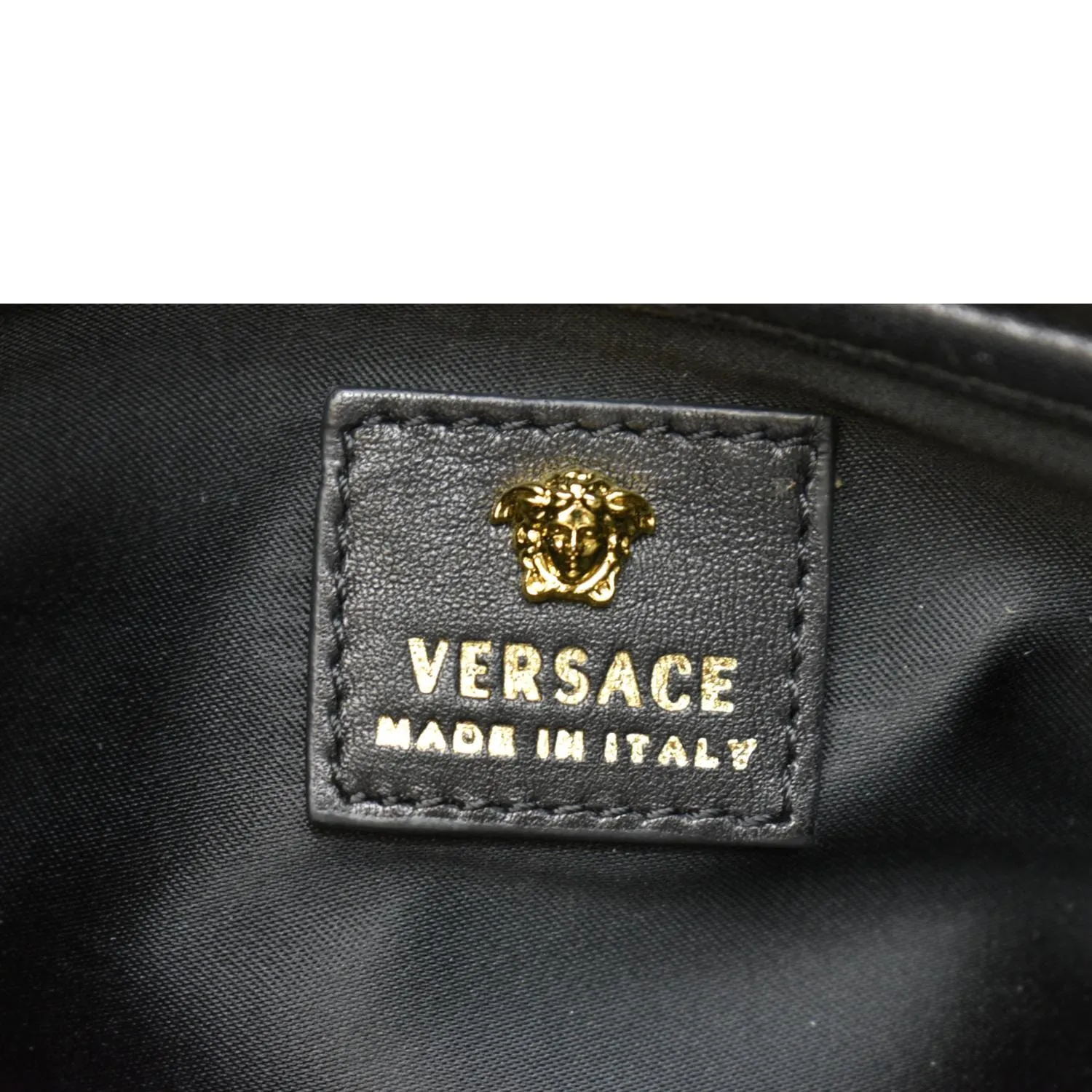 VERSACE Medusa Calfskin Leather Chain Clutch Bag Black