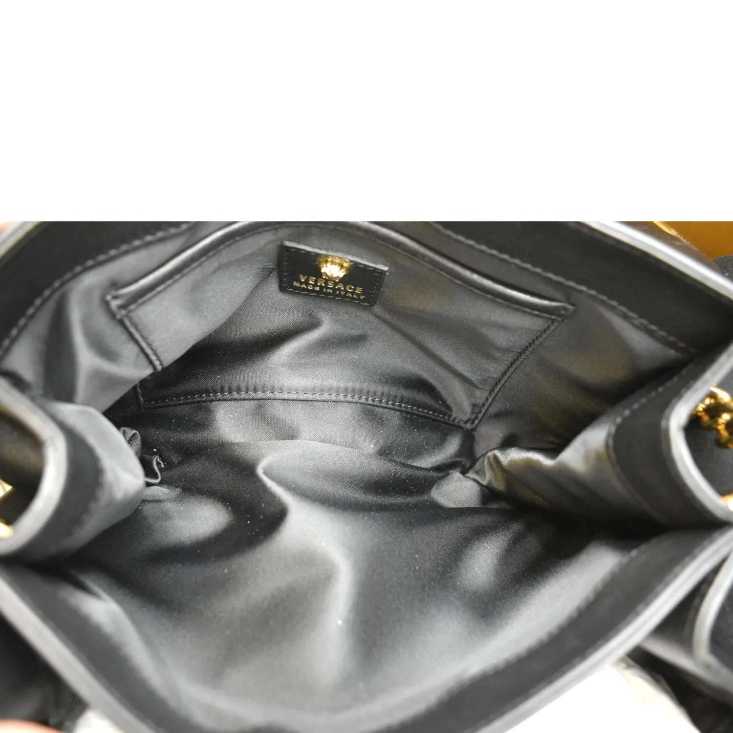 VERSACE Medusa Calfskin Leather Chain Clutch Bag Black