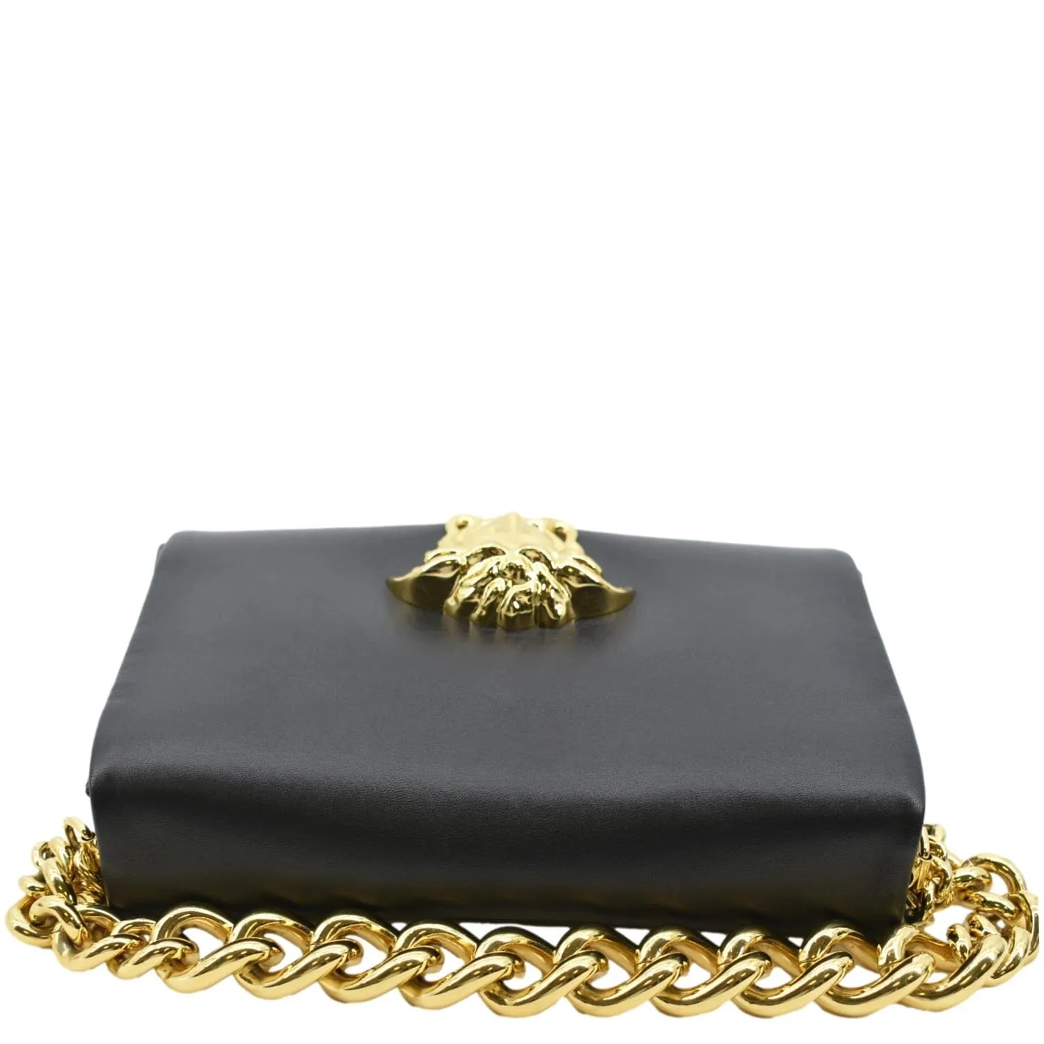 VERSACE Medusa Calfskin Leather Chain Clutch Bag Black