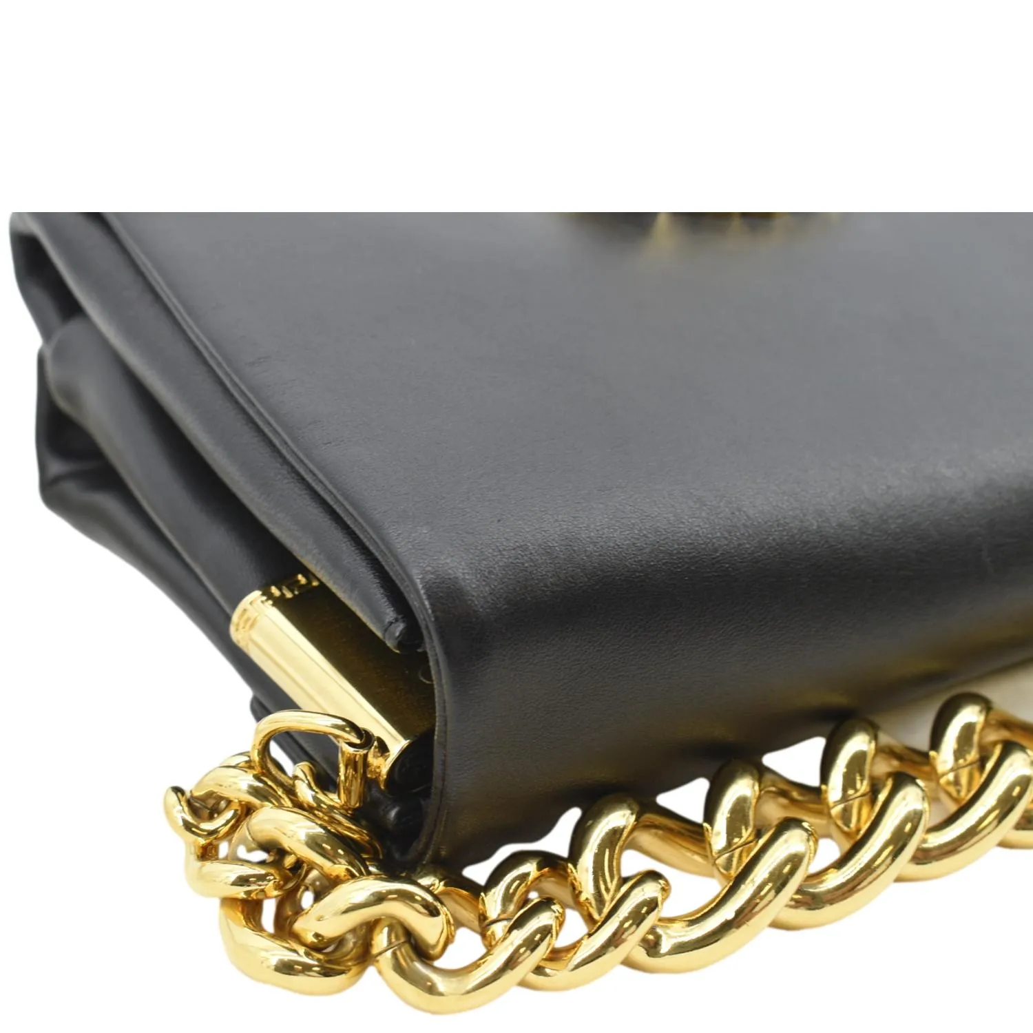 VERSACE Medusa Calfskin Leather Chain Clutch Bag Black