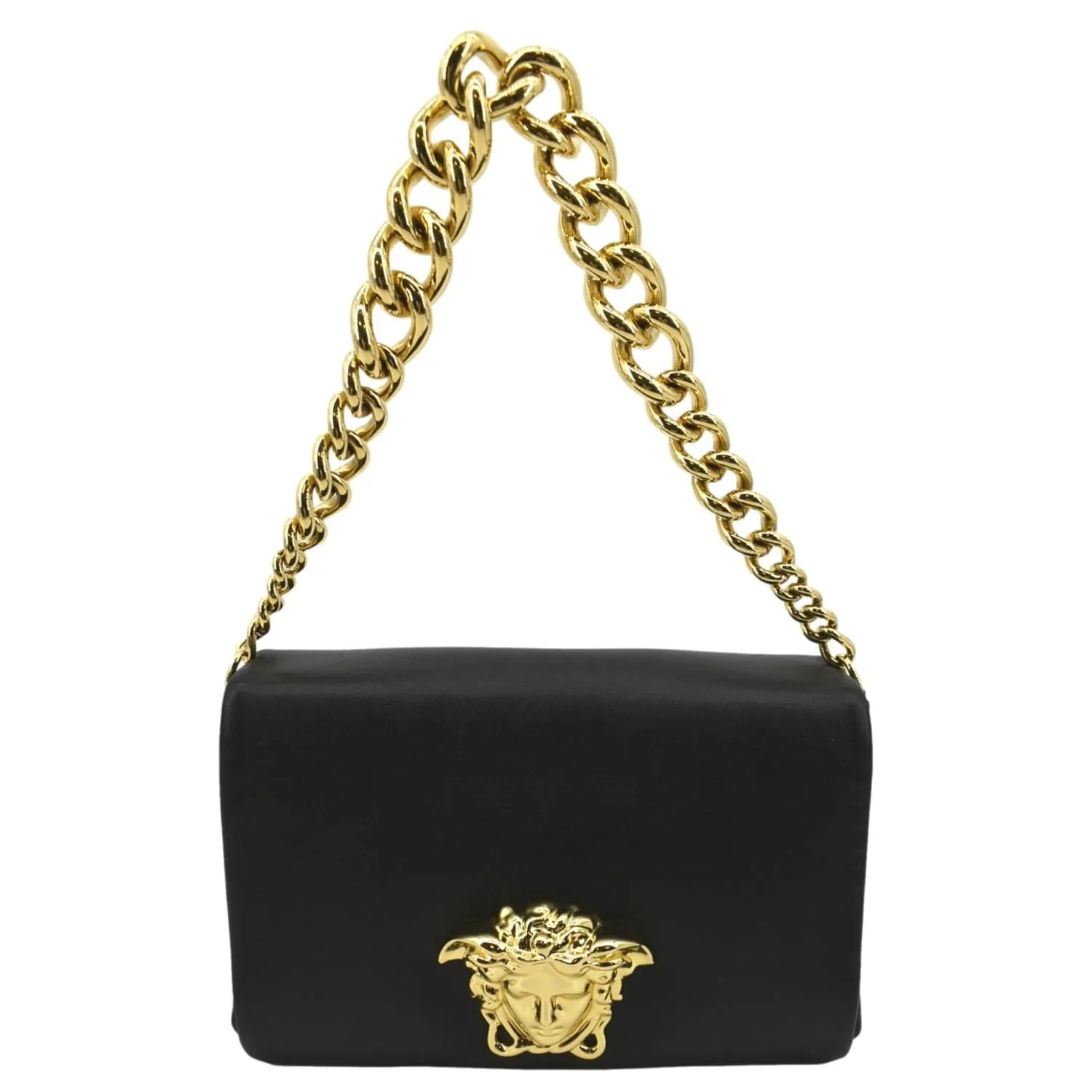 VERSACE Medusa Calfskin Leather Chain Clutch Bag Black