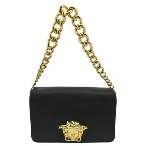 VERSACE Medusa Calfskin Leather Chain Clutch Bag Black