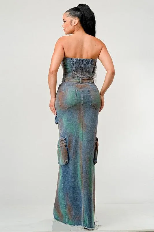 VINTAGE HAND WASHED BUTTON UP SLIT CARGO STYLE DRESS
