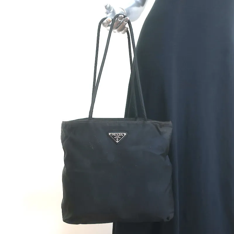 Vintage Prada Tessuto Nylon Medium Top-Zip Shoulder Bag Black