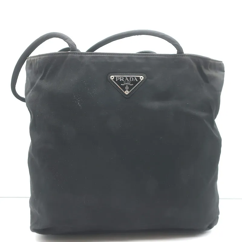 Vintage Prada Tessuto Nylon Medium Top-Zip Shoulder Bag Black