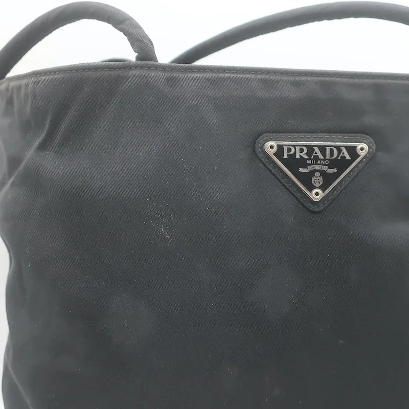 Vintage Prada Tessuto Nylon Medium Top-Zip Shoulder Bag Black