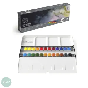 Watercolour Paint Sets - Winsor & Newton PROFESSIONAL - COMPLETE TRAVEL TIN - 24 Half Pans