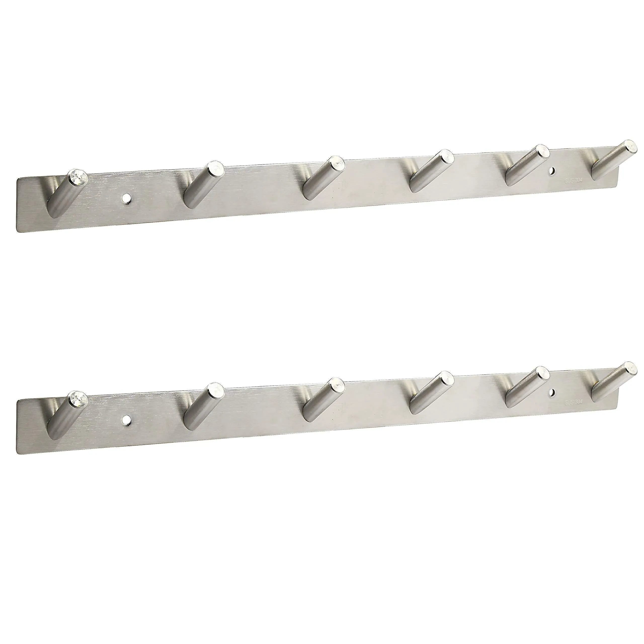 WEBI 2 Set V SUS 304 Modern 6-Hook Hat Bath Towel Coat Hooks Robe Garment Rack Hanger Rail Holder, Screw Wall Mount Closet Clothing Bathroom Garage Home Storage Organization, Brushed Nickel, V-YZG06-2
