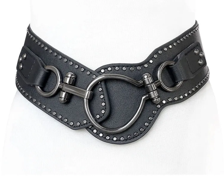 Wide Hip Belt with Rivet Alloy Ring Buckle