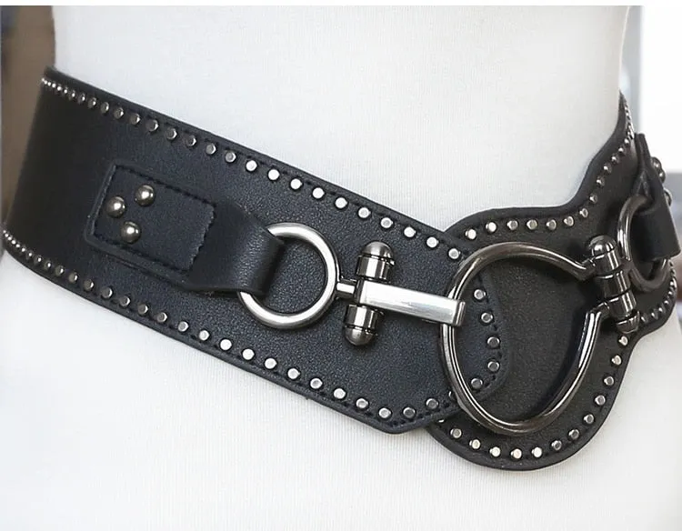 Wide Hip Belt with Rivet Alloy Ring Buckle