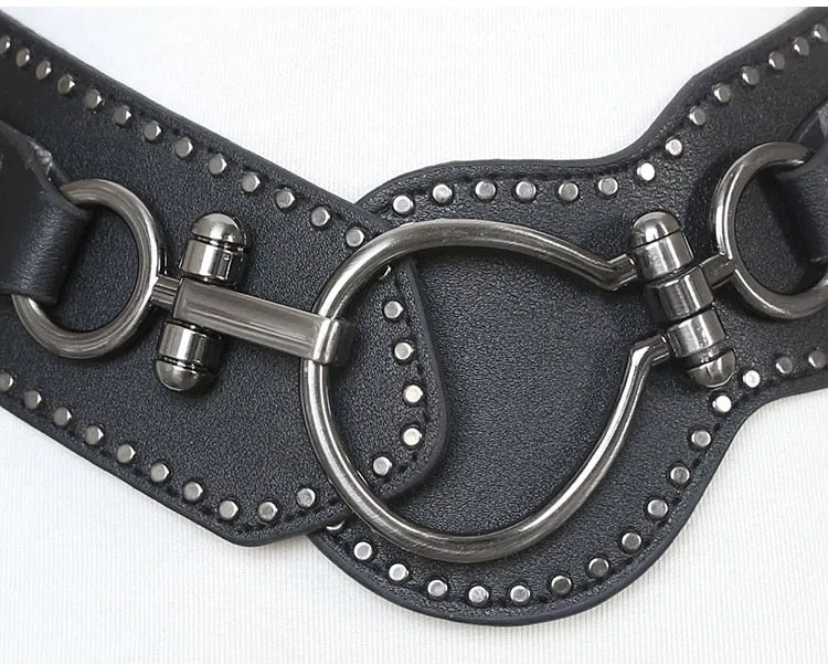 Wide Hip Belt with Rivet Alloy Ring Buckle