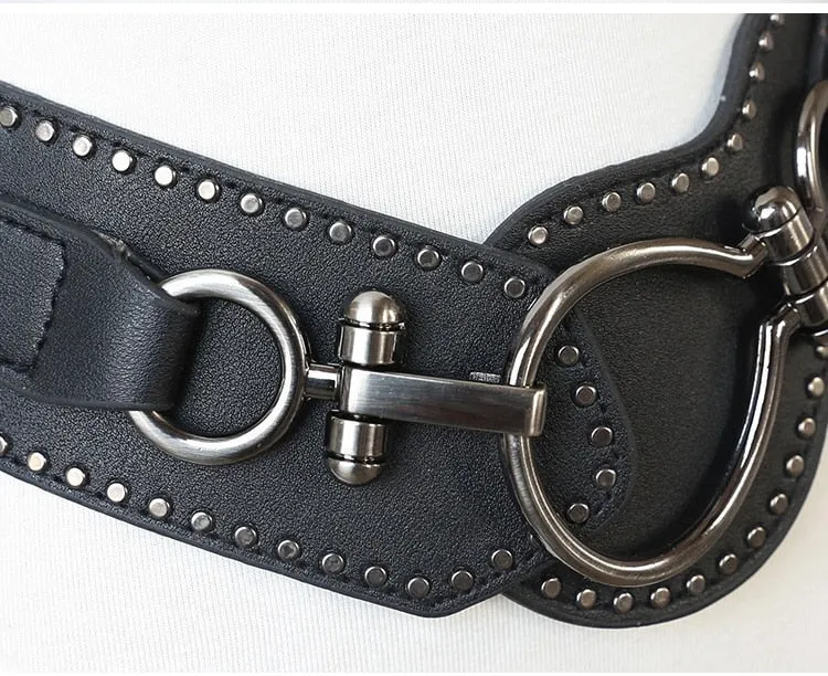 Wide Hip Belt with Rivet Alloy Ring Buckle