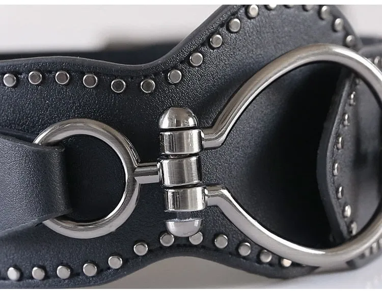 Wide Hip Belt with Rivet Alloy Ring Buckle