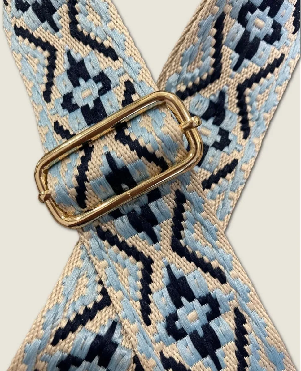 Woven Purse Shoulder Strap Blue Geo
