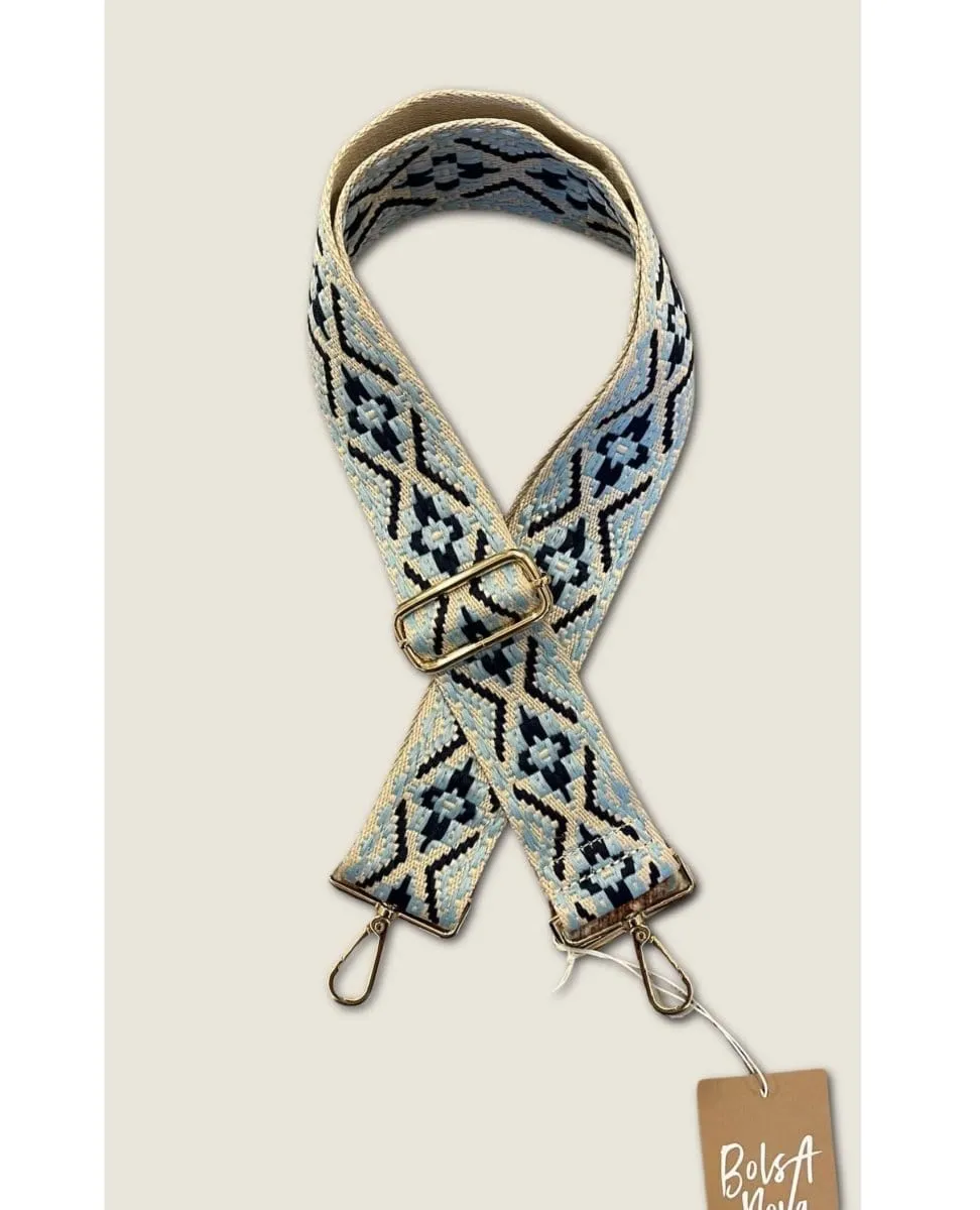 Woven Purse Shoulder Strap Blue Geo