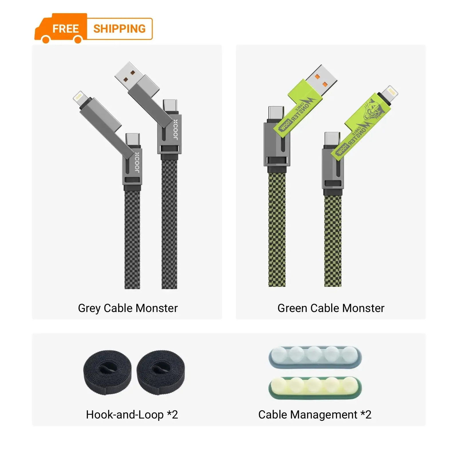 xCool Cable Monster 4-in-1 100W USB-C Charging Cable with Interchangeable Connectors