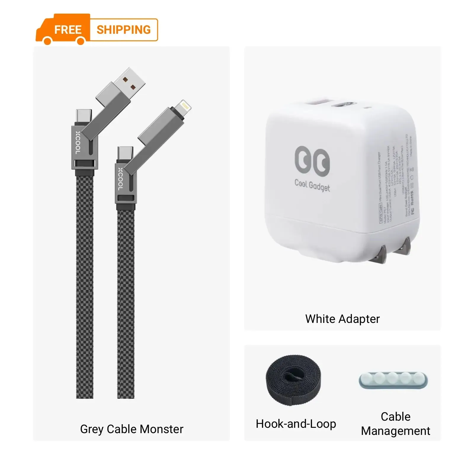 xCool Cable Monster 4-in-1 100W USB-C Charging Cable with Interchangeable Connectors