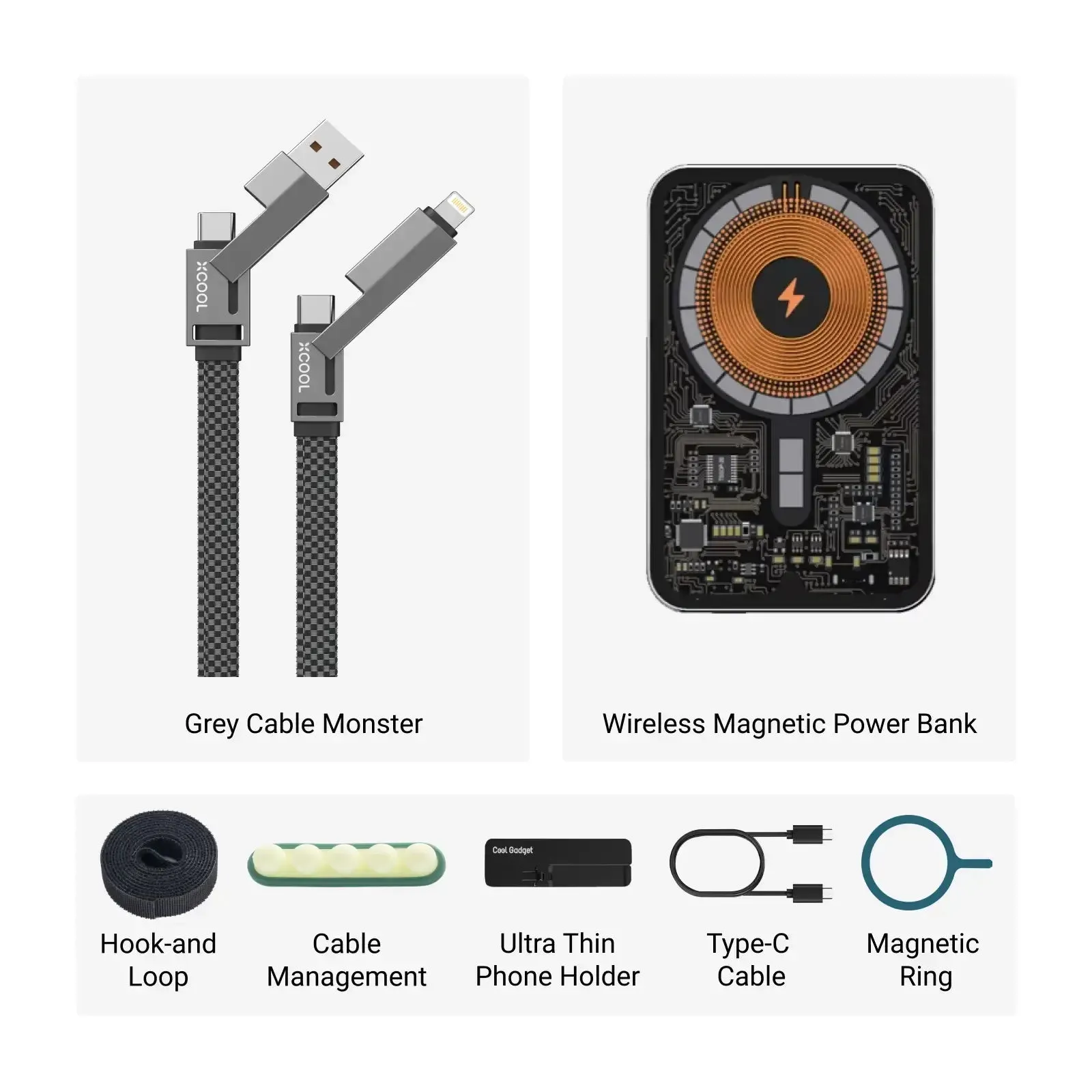 xCool Cable Monster 4-in-1 100W USB-C Charging Cable with Interchangeable Connectors