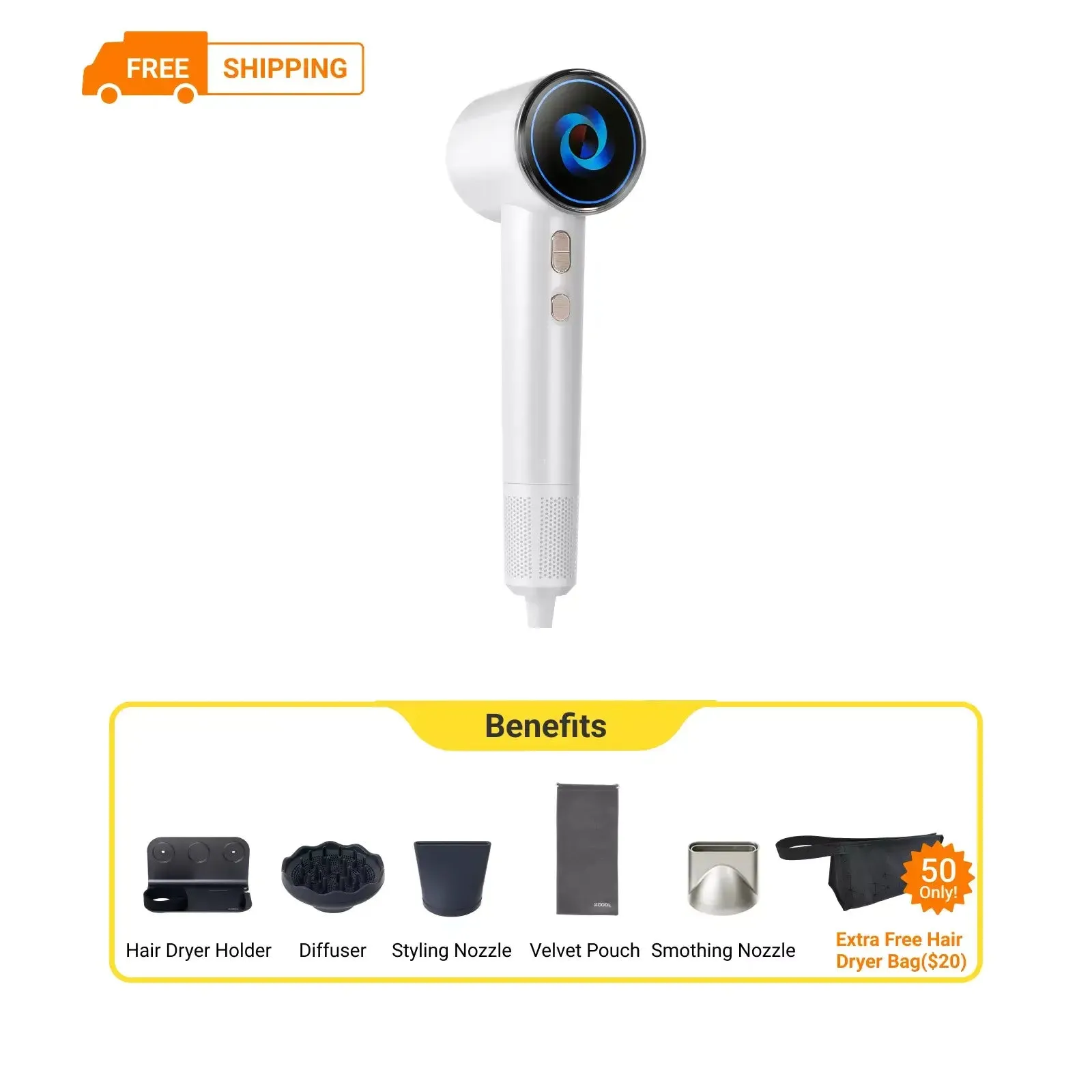 xCool SuperCare 2-in-1 Quiet, Portable Ion Hair Dryer