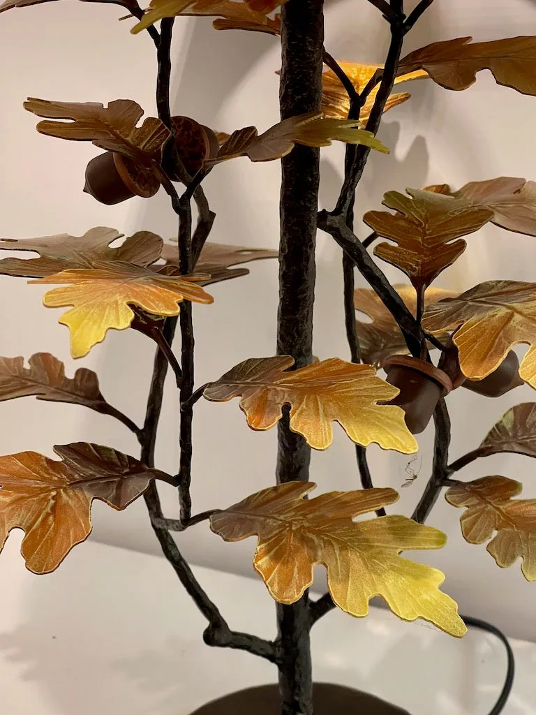 Yellow Oak and Acorn Table Lamp with Black Shade