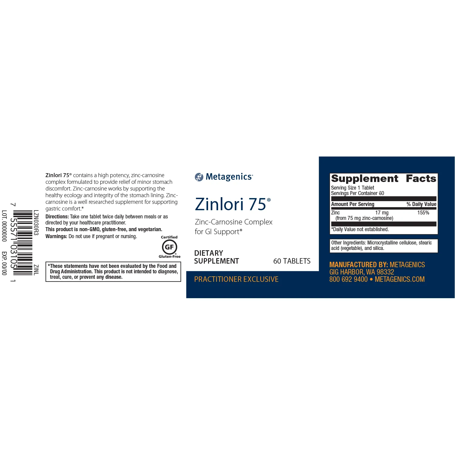 Zinlori 75® <br>Zinc-Carnosine Complex for GI Support*